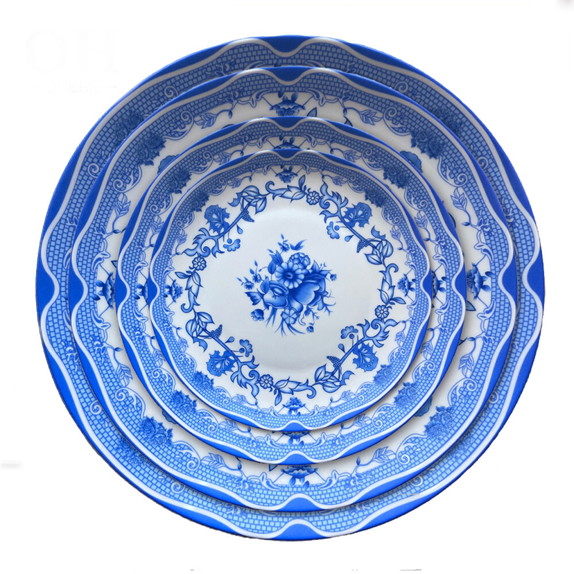 Bone China Flat Plate Tableware Ceramic Large Plate Tray Shallow Plate Disc Blue and White Fruit Cake Plate Bone China Flat Plate Tableware Ceramic Large Plate Tray Shallow Plate Disc Blue and White Fruit Cake Plate