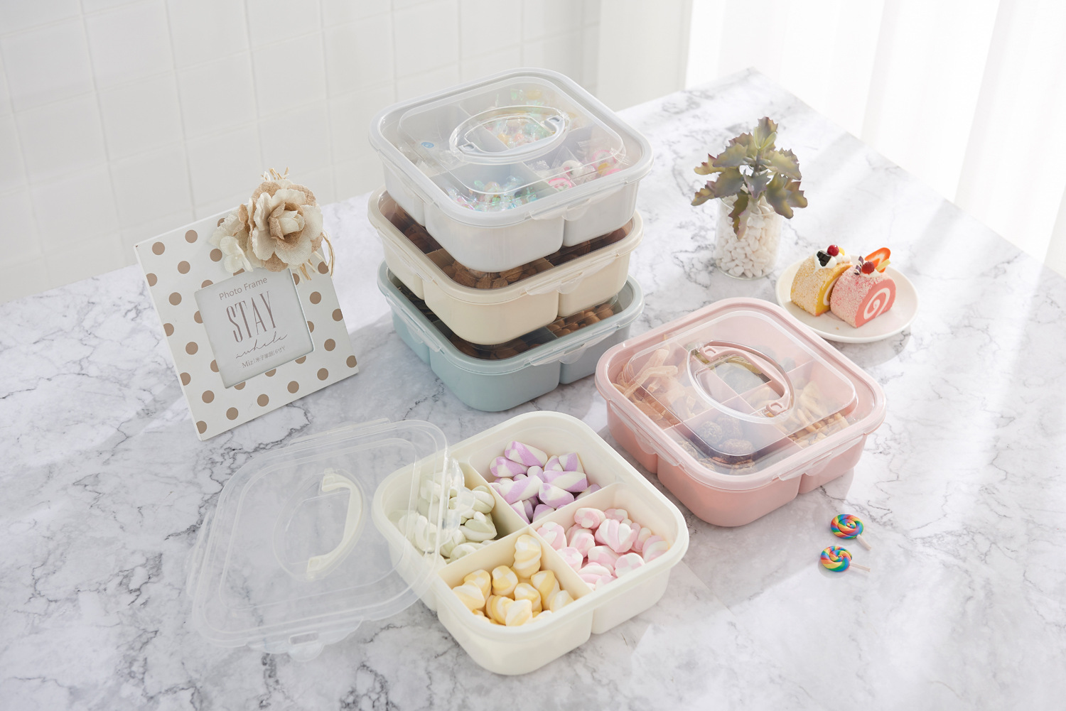 6117 Can Be Hand-Carrying Multifunctional Fruit Box Simple Compartment with Lid Seal Dried Fruit Box Fruit Box PP Plastic Candy Plate Fruit Box