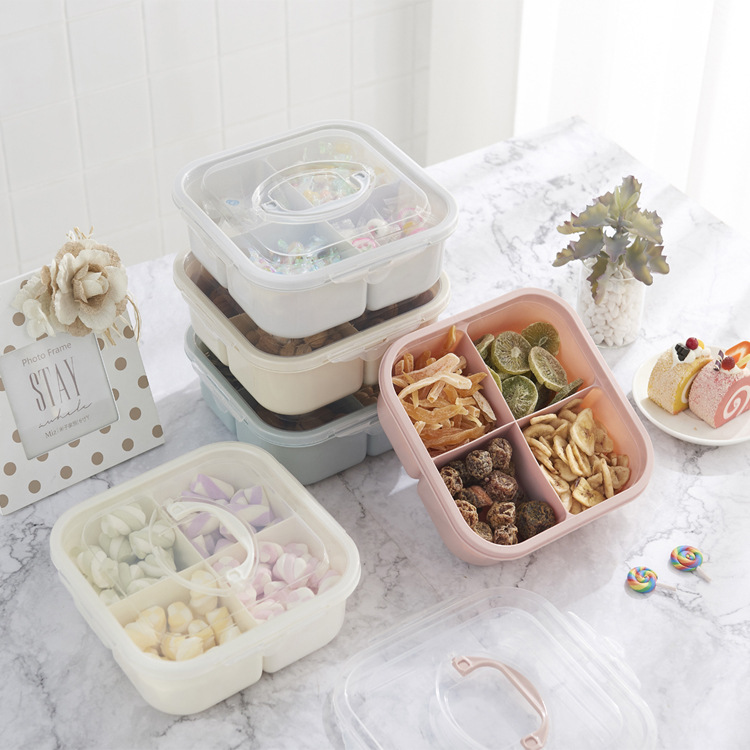 6117 Can Be Hand-Carrying Multifunctional Fruit Box Simple Compartment with Lid Seal Dried Fruit Box Fruit Box PP Plastic Candy Plate Fruit Box