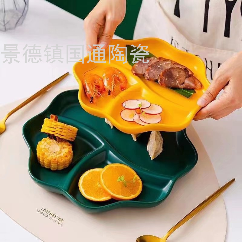 Ceramic Compartment Tray Candy Plate Fast Food Plate Salad Dish Steak Plate Round Plate Palte In Blue And White Swing Plate Bread Plate