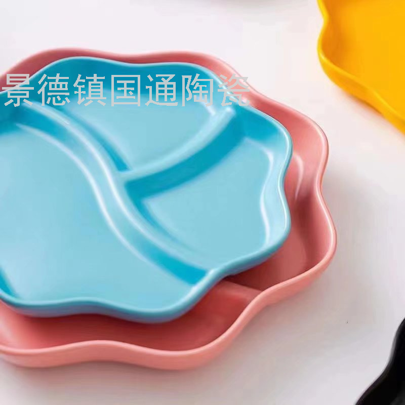 Ceramic Compartment Tray Candy Plate Fast Food Plate Salad Dish Steak Plate Round Plate Palte In Blue And White Swing Plate Bread Plate