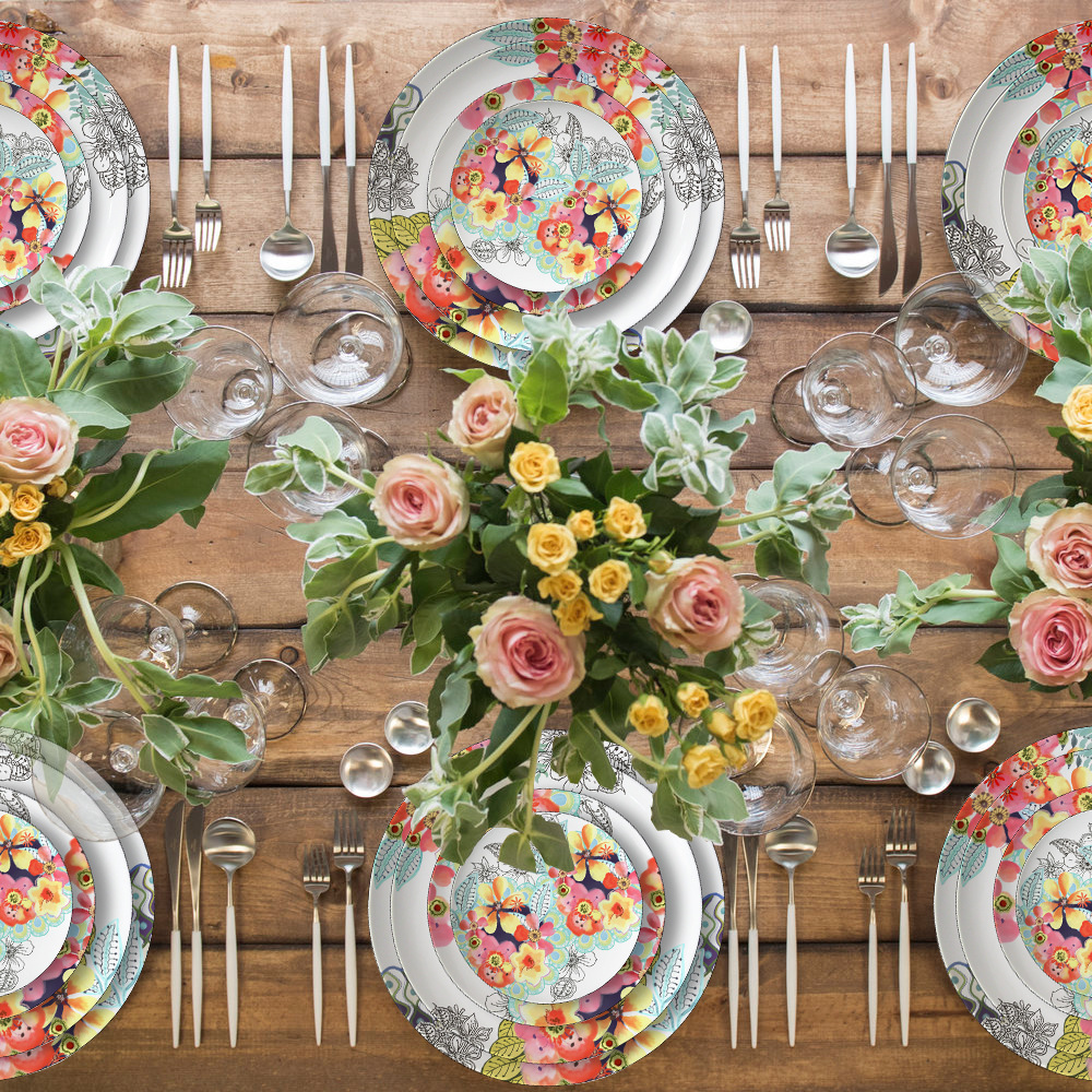 Creative Color Painted Steak Plate Watercolor Style Western Cuisine Plate Hotel Wedding Banquet Restaurant Theme Bone China Tableware Suit