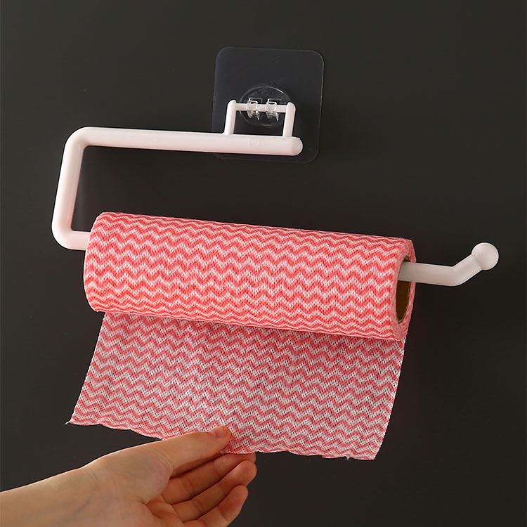 Punch-Free Kitchen Towel Rack Roll Stand Rack Plastic Wrap Storage Rack Toilet Paper Hook Rag Holder