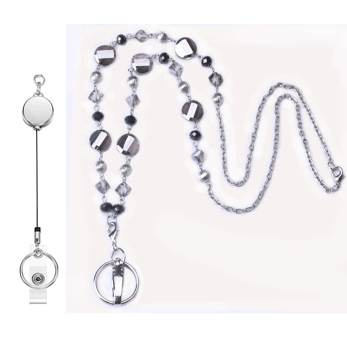 European and American Fashion Women Lanyard Necklace Micro Glass Bead Can Buckle Lanyard Work Card ID Key Necklace European and American Fashion Women Lanyard Necklace Micro Glass Bead Can Buckle Lanyard Work Card ID Key Necklace