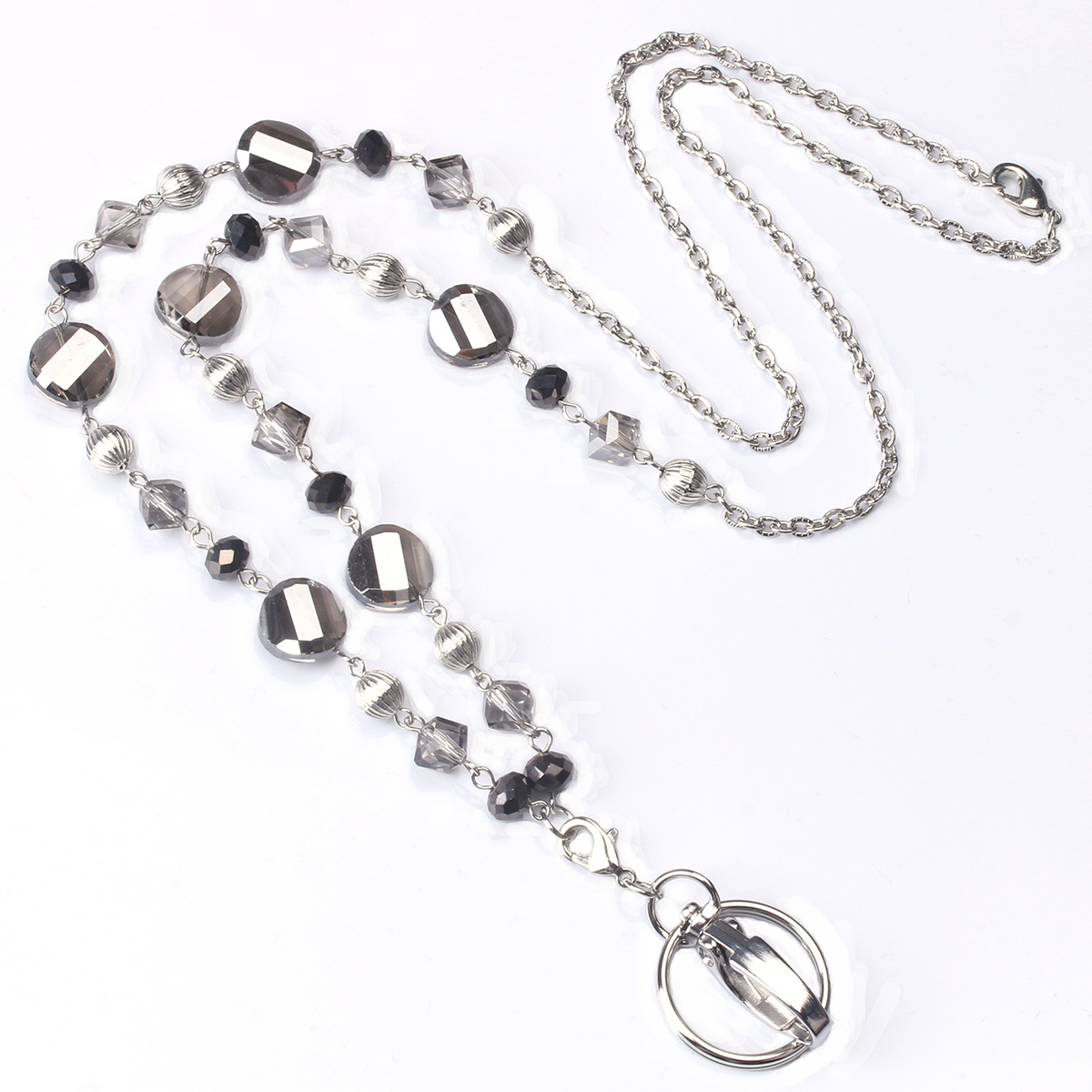 European and American Fashion Women Lanyard Necklace Micro Glass Bead Can Buckle Lanyard Work Card ID Key Necklace European and American Fashion Women Lanyard Necklace Micro Glass Bead Can Buckle Lanyard Work Card ID Key Necklace