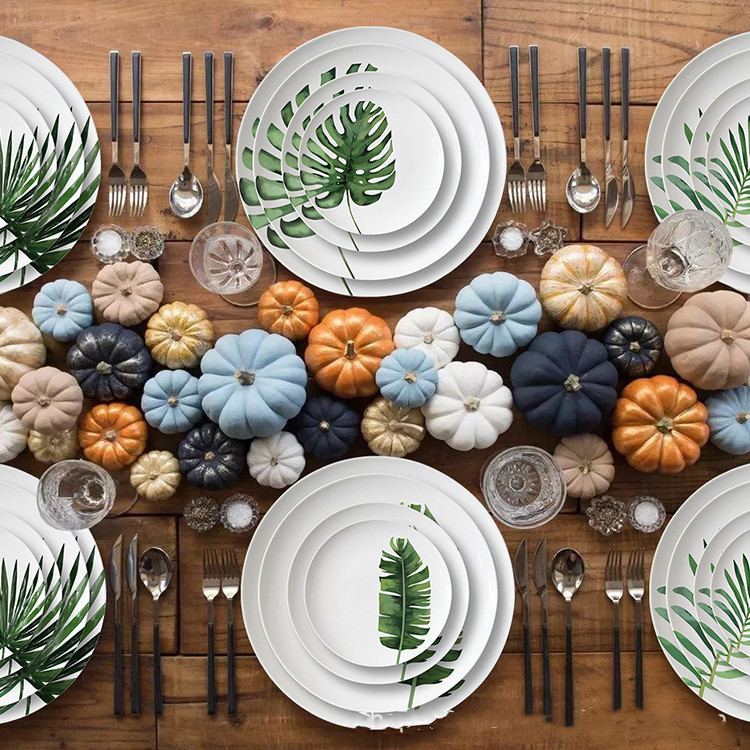Green Plant Series Dinner Plate Fresh Style Home 4 PCs Set Wedding Hotel Sample Room Tableware Bone China Set Green Plant Series Dinner Plate Fresh Style Home 4 PCs Set Wedding Hotel Sample Room Tableware Bone China Set
