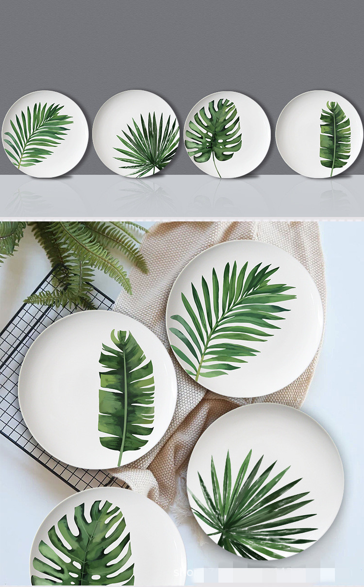 Green Plant Series Dinner Plate Fresh Style Home 4 PCs Set Wedding Hotel Sample Room Tableware Bone China Set Green Plant Series Dinner Plate Fresh Style Home 4 PCs Set Wedding Hotel Sample Room Tableware Bone China Set