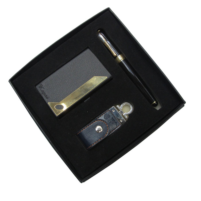 High grade (PU card box, ball point pen, pen lens key button) men's Gift Set