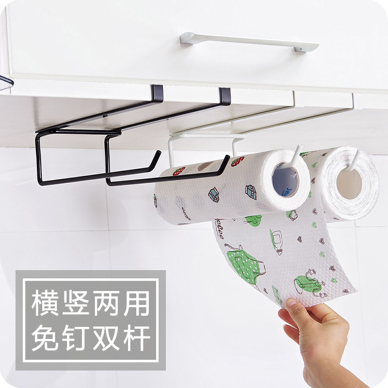 Kitchen Cabinet Punch-Free Iron Painting Towel Plastic Wrap Tissue Roll Paper Storage Rack