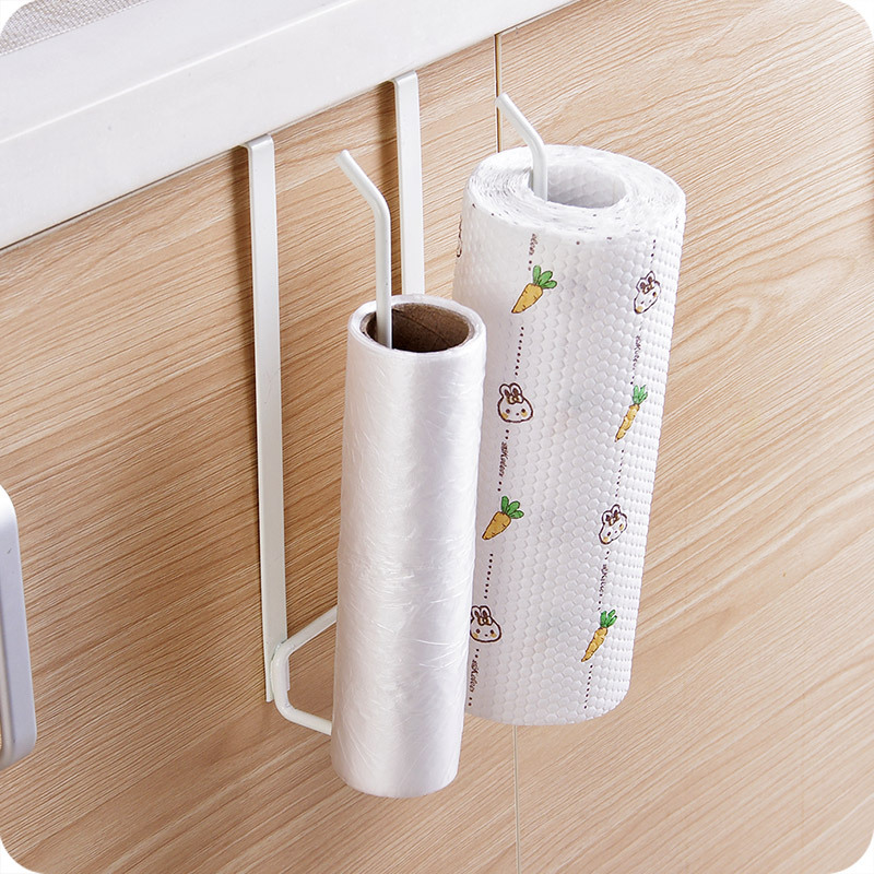 Kitchen Cabinet Punch-Free Iron Painting Towel Plastic Wrap Tissue Roll Paper Storage Rack