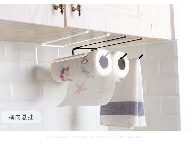 Kitchen Cabinet Punch-Free Iron Painting Towel Plastic Wrap Tissue Roll Paper Storage Rack Kitchen Cabinet Punch-Free Iron Painting Towel Plastic Wrap Tissue Roll Paper Storage Rack