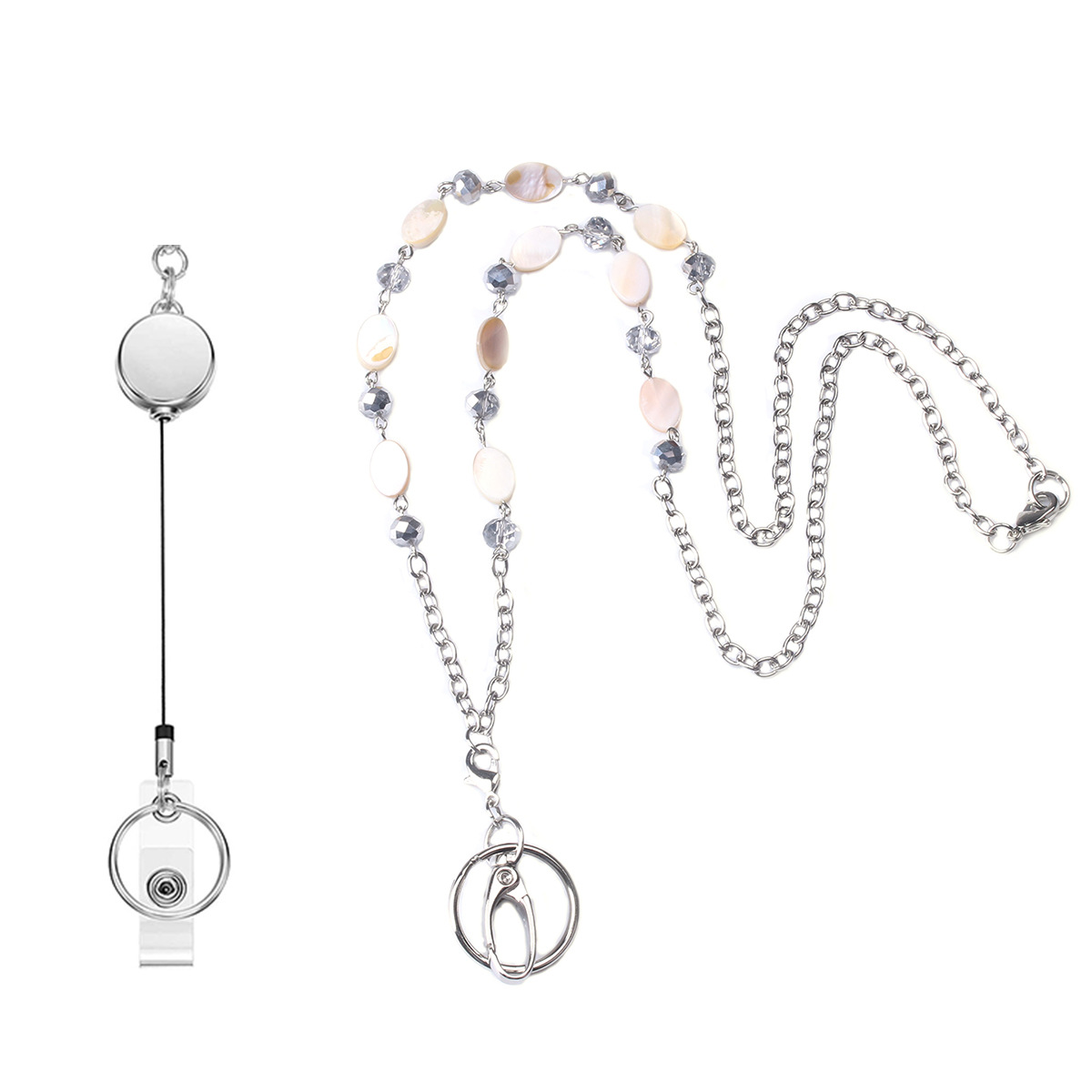Shell Micro Glass Bead Can Buckle Lanyard Necklace Lanyard Long Key Id Work Card Necklace
