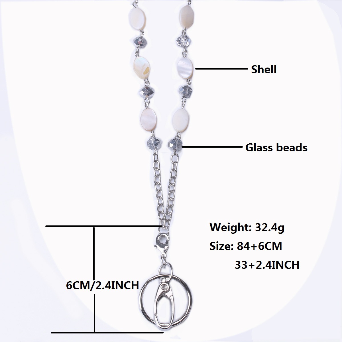 Shell Micro Glass Bead Can Buckle Lanyard Necklace Lanyard Long Key Id Work Card Necklace