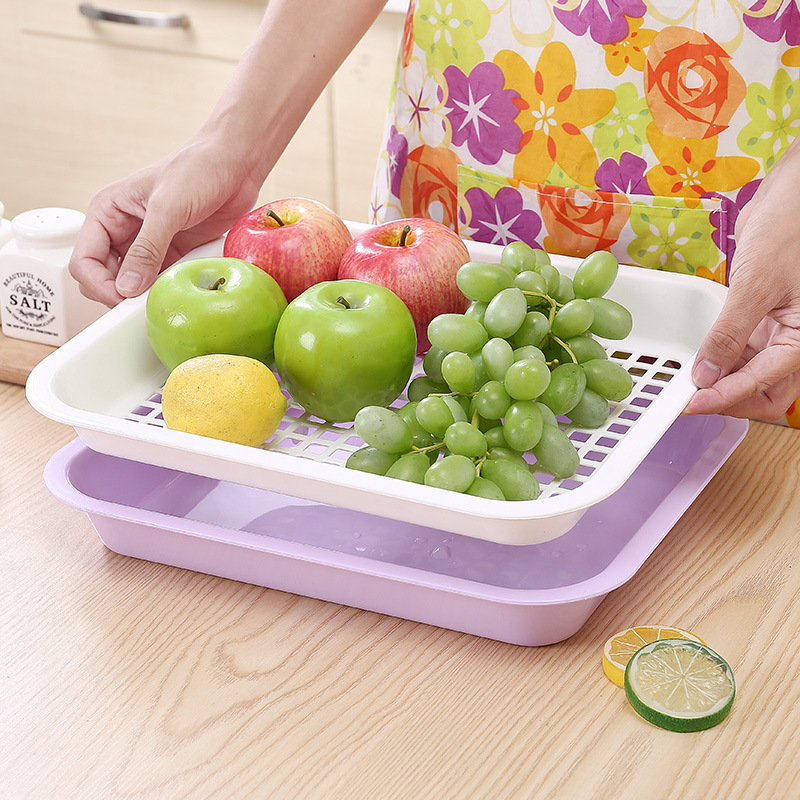 1072 Rectangle Draining Tray Plastic Double Deck Fruit Plate Kitchen Fruit and Vegetable Draining Tray Water Cup Teacup Tray Wholesale