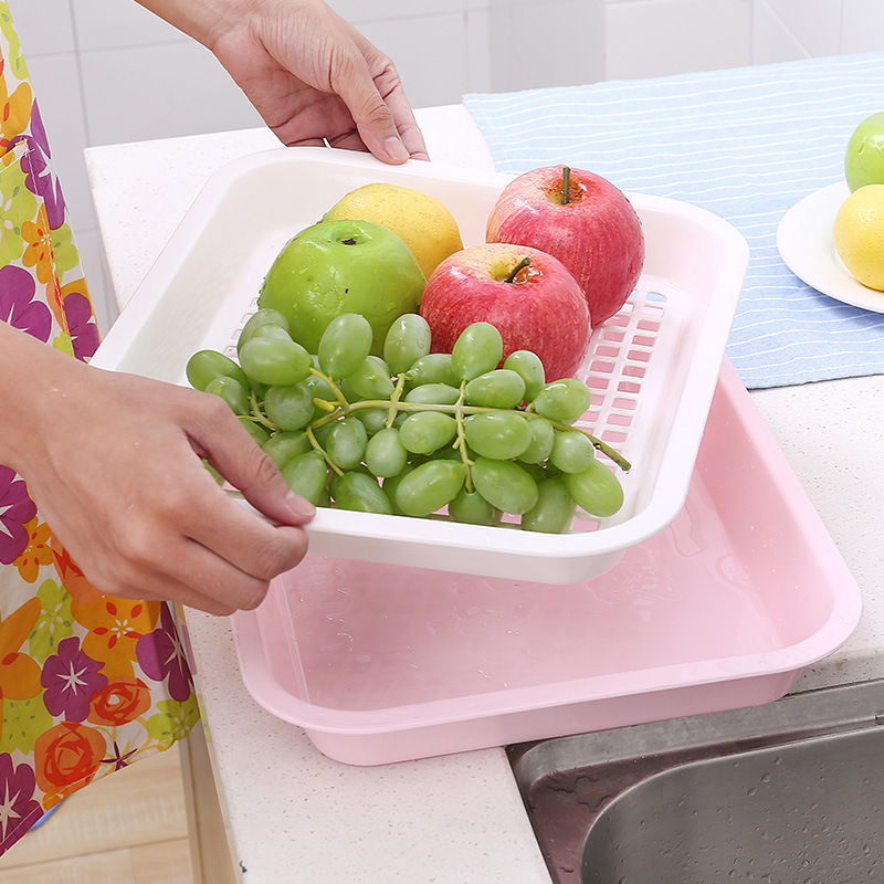 1072 Rectangle Draining Tray Plastic Double Deck Fruit Plate Kitchen Fruit and Vegetable Draining Tray Water Cup Teacup Tray Wholesale