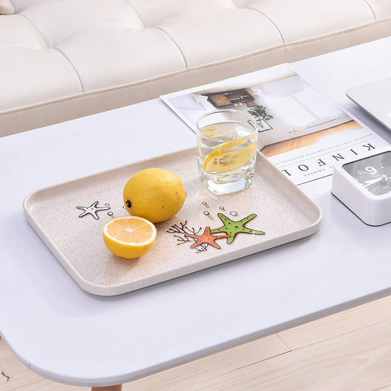 Creative Japanese Wheat Straw Environmental Protection Square Plate Household Dish Dessert Tray Western Cuisine Plate Tableware Wholesale