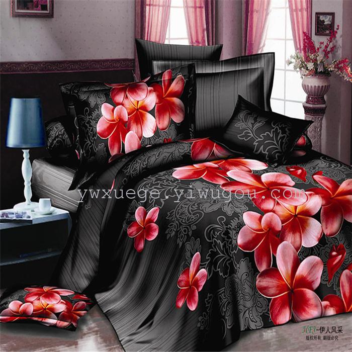 Snow pigeon home textile bedding set of four export 100% polyester fiber reactive dyeing cloth faded long direct sales