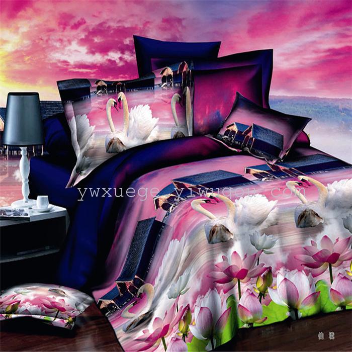 Snow pigeon home textile bedding set of four export 100% polyester fiber reactive dyeing cloth faded long direct sales