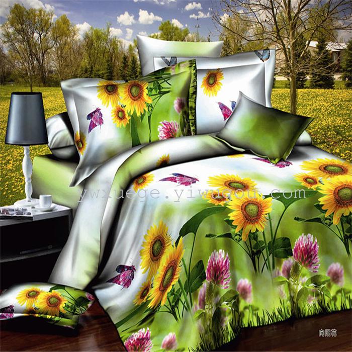 Snow pigeon home textile bedding set of four export 100% polyester fiber reactive dyeing cloth faded long direct sales