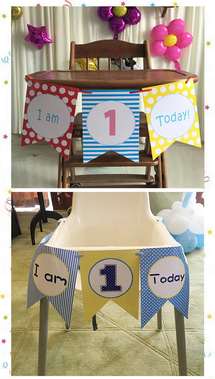 New creative chair and table decoration colorful flag baby first year of life flag birthday party decorate hang decoration wholesale