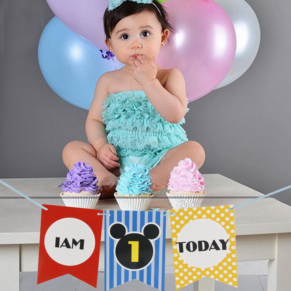 New creative chair and table decoration colorful flag baby first year of life flag birthday party decorate hang decoration wholesale