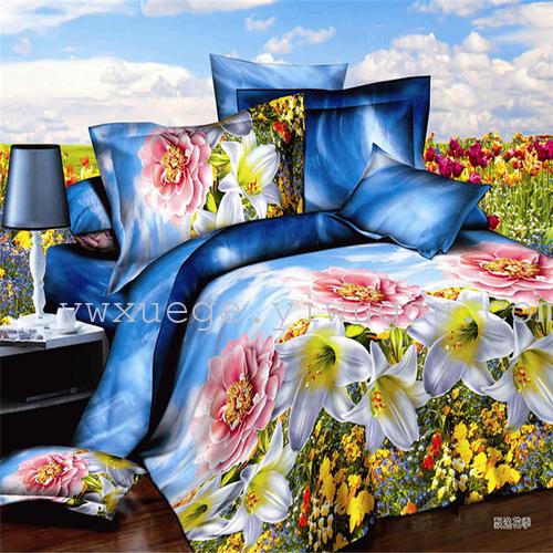 Polyester cotton exporting authentic winter 3D factory outlets scattered active printing bedding set of four---elegant flower