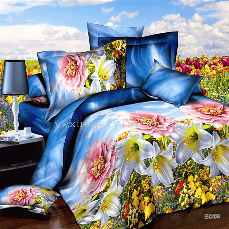 Polyester cotton exporting authentic winter 3D factory outlets scattered active printing bedding set of four---elegant flower