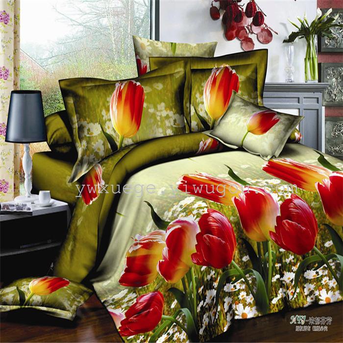 Polyester cotton exporting authentic winter 3D factory outlets scattered active printing bedding set of four---elegant flower