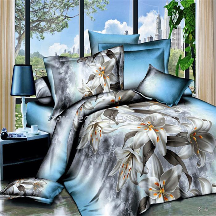 Polyester cotton exporting authentic winter 3D factory outlets scattered active printing bedding set of four---elegant flower