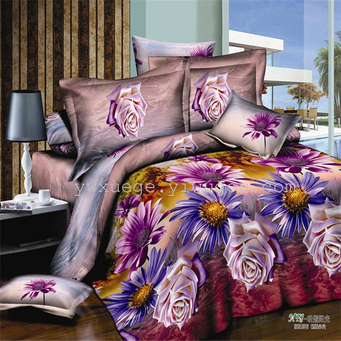 Polyester cotton exporting authentic winter 3D factory outlets scattered active printing bedding set of four---elegant flower