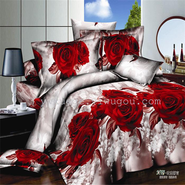 Polyester cotton exporting authentic winter 3D factory outlets scattered active printing bedding set of four---elegant flower