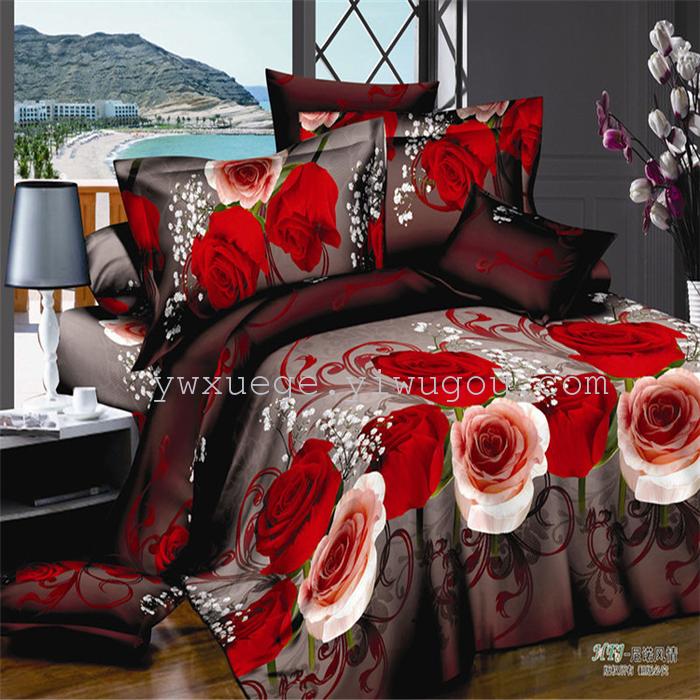 Polyester cotton exporting authentic winter 3D factory outlets scattered active printing bedding set of four---elegant flower