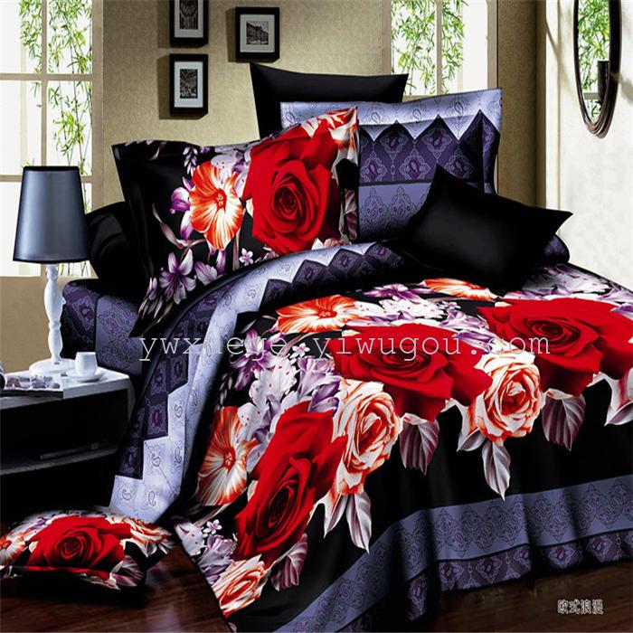Polyester cotton exporting authentic winter 3D factory outlets scattered active printing bedding set of four---elegant flower