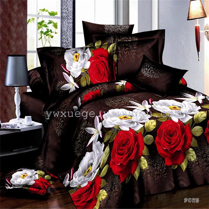 Polyester cotton exporting authentic winter 3D factory outlets scattered active printing bedding set of four---elegant flower