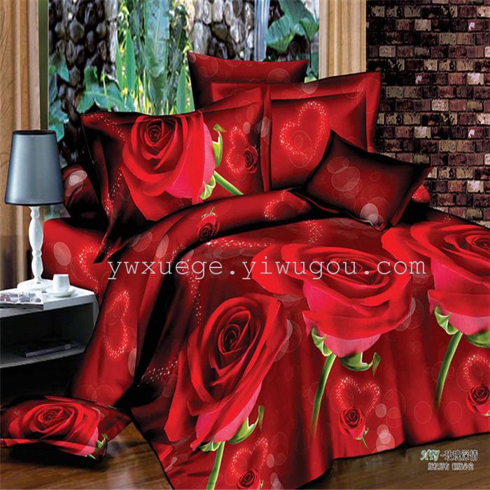 Polyester cotton exporting authentic winter 3D factory outlets scattered active printing bedding set of four---elegant flower