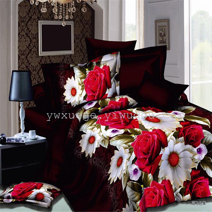 Polyester cotton exporting authentic winter 3D factory outlets scattered active printing bedding set of four---elegant flower
