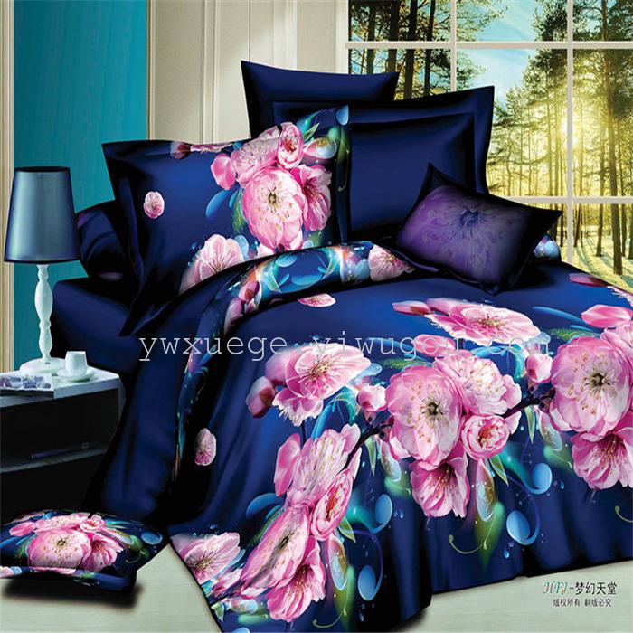 Polyester cotton exporting authentic winter 3D factory outlets scattered active printing bedding set of four---elegant flower