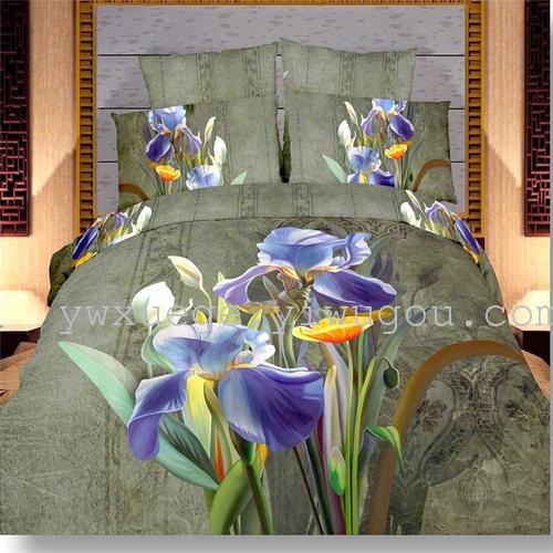3D cotton four piece 3D creative oil painting landscape series cotton bedding set of four foreign trade bedding