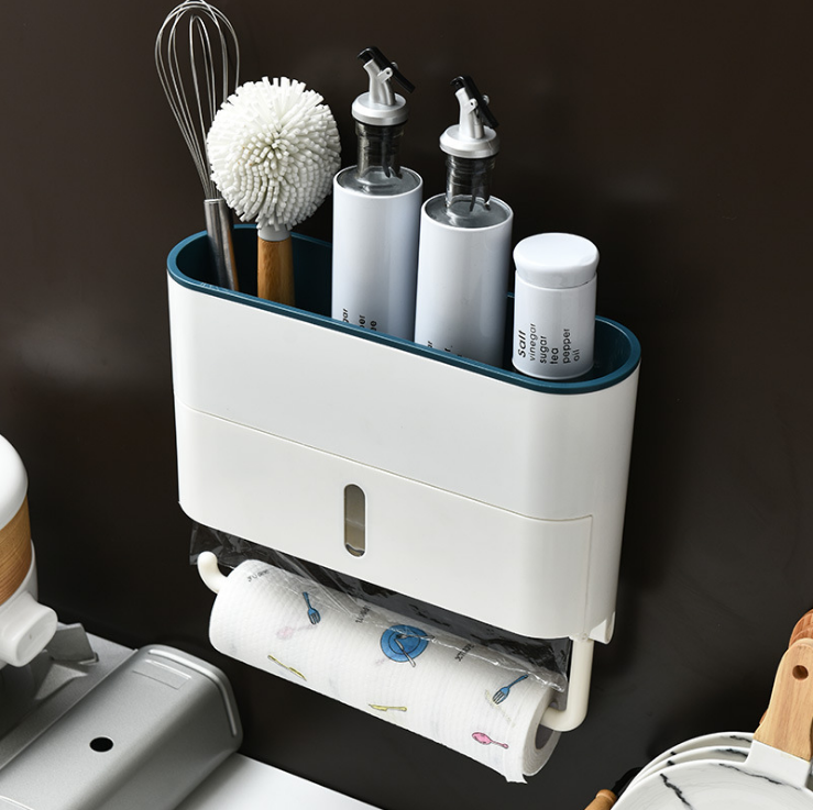Cheap Wholesale Kitchen Plastic Wrap Roll Stand Hole-Free Kitchen Seasoning Supplies Storage Rack Nailless Tissue Rack