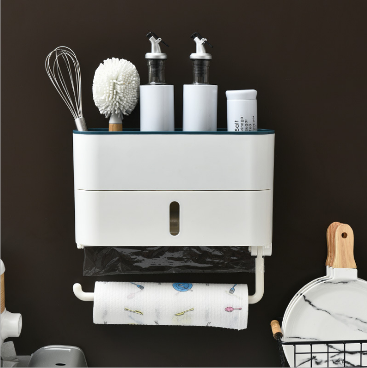 Cheap Wholesale Kitchen Plastic Wrap Roll Stand Hole-Free Kitchen Seasoning Supplies Storage Rack Nailless Tissue Rack
