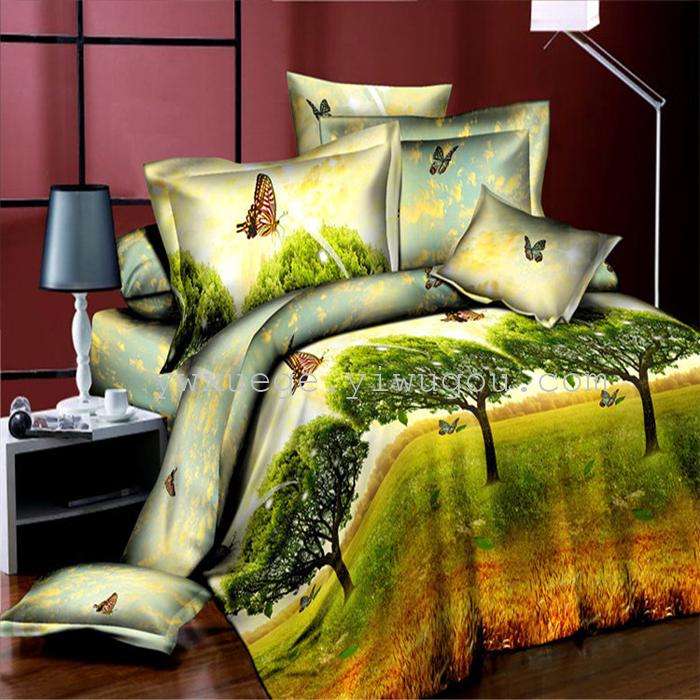 Snow Bird House textiles bedding set of four cotton green dyeing and printing factory direct bedding foreign trade pattern---teaser Snow Bird House textiles bedding set of four cotton green dyeing and printing factory direct bedding foreign trade pattern---teaser