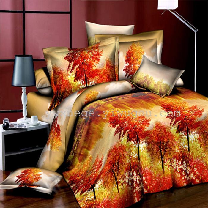 Snow Bird House textiles bedding set of four cotton green dyeing and printing factory direct bedding foreign trade pattern---teaser Snow Bird House textiles bedding set of four cotton green dyeing and printing factory direct bedding foreign trade pattern---teaser