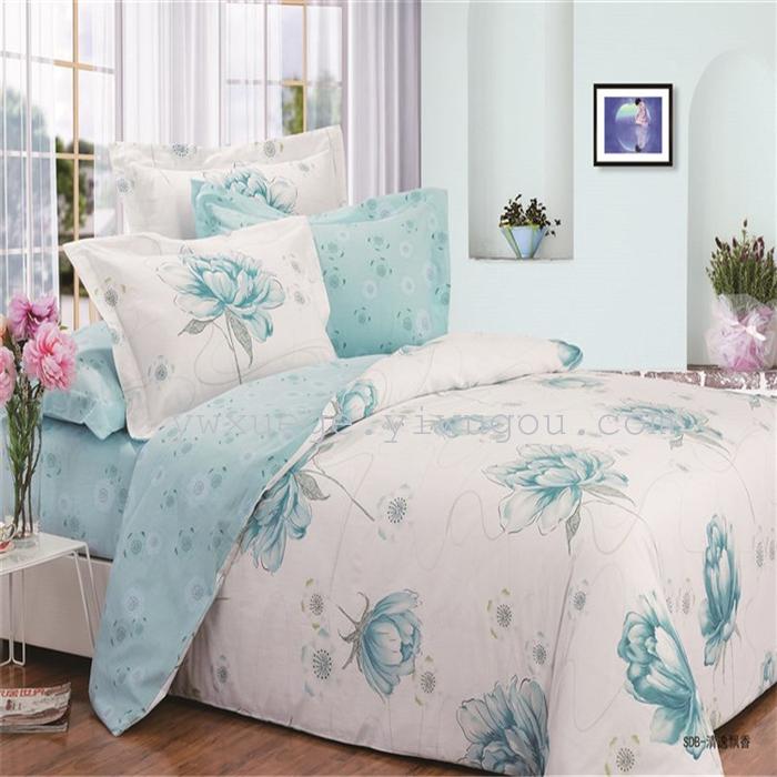 Textile four piece set cotton cotton bedding set of four simple fashion pattern 100% cotton thermal direct manufacturers - Memories (blue) Textile four piece set cotton cotton bedding set of four simple fashion pattern 100% cotton thermal direct manufacturers - Memories (blue)