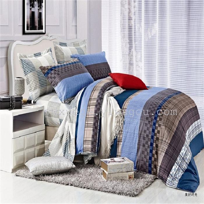 Textile four piece set cotton cotton bedding set of four simple fashion pattern 100% cotton thermal direct manufacturers - Memories (blue) Textile four piece set cotton cotton bedding set of four simple fashion pattern 100% cotton thermal direct manufacturers - Memories (blue)