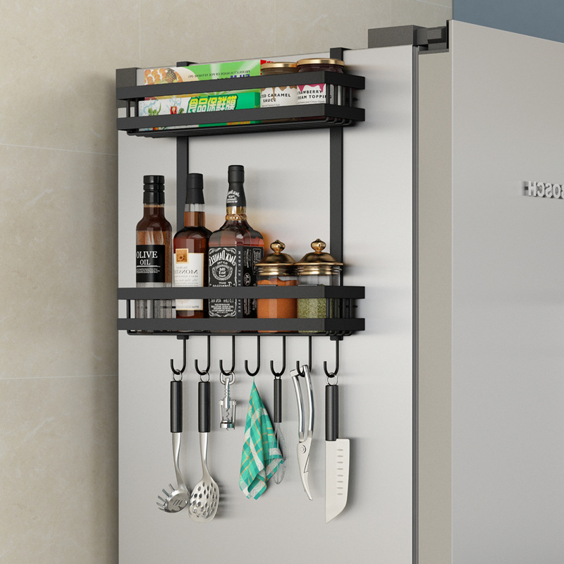 Nail-Free Refrigerator Pylons Side Wall Storage Rack Side Side Side Kitchen Seasoning Rack Wall-Mounted Plastic Wrap Storage Rack