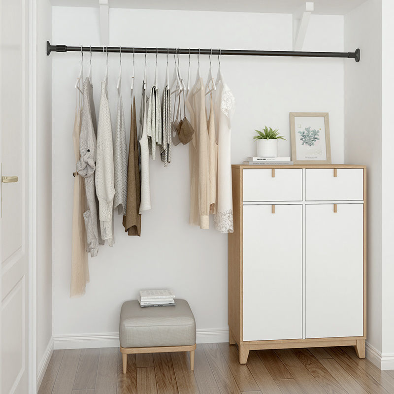 Wardrobe Cabinet Hanging Clothes Pole Dormitory Wardrobe Telescopic Rod Punch-Free Clothing Rod Clothes Pole Cross Bar Shelf Clothes Pole Hang Clothes