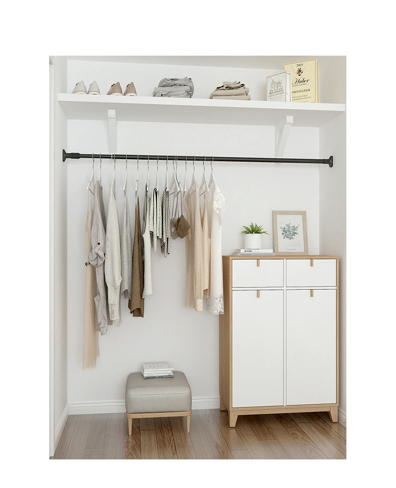 Wardrobe Cabinet Hanging Clothes Pole Dormitory Wardrobe Telescopic Rod Punch-Free Clothing Rod Clothes Pole Cross Bar Shelf Clothes Pole Hang Clothes