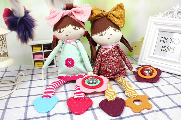 Innovation cute baby doll bed polly hang calm doll car hanging belt tooth gum blue dress