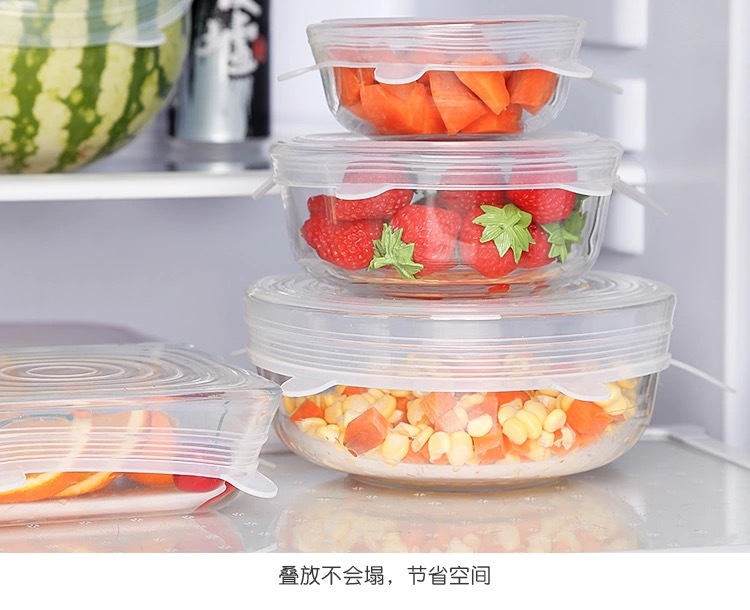 Transparent cover manufacturers direct sales of 6 sets of silicone fresh cover food plastic wrap elastic stretch seal