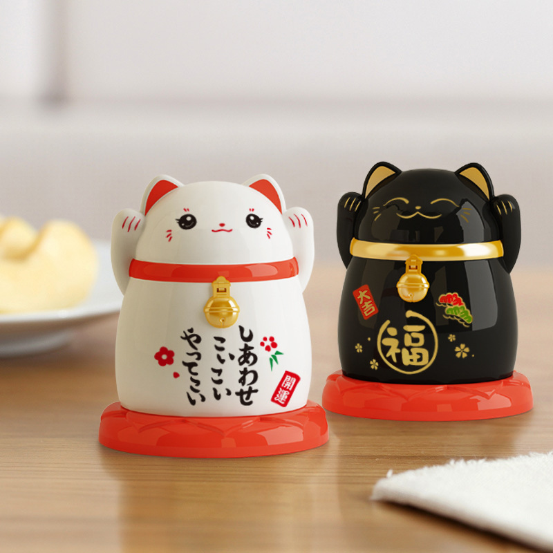 Japanese Style Fortune Cat Toothpick Tin New Year Fortune Toothpick Holder Amass Fortunes Toothpick Box Chinese Plastic Dustproof Home